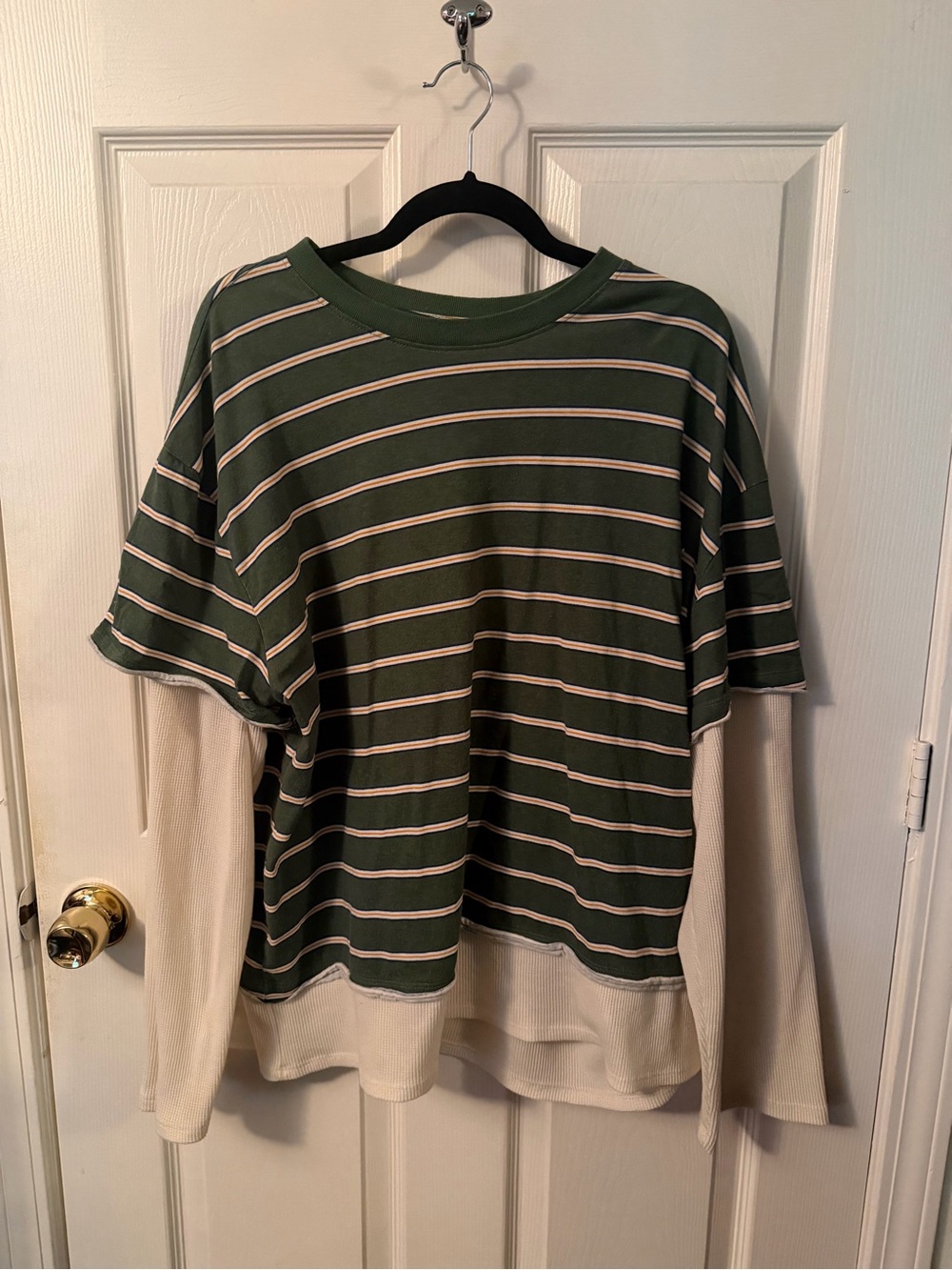 BDG Green and Cream Striped Layered-Look Tee - Picture 3 of 3